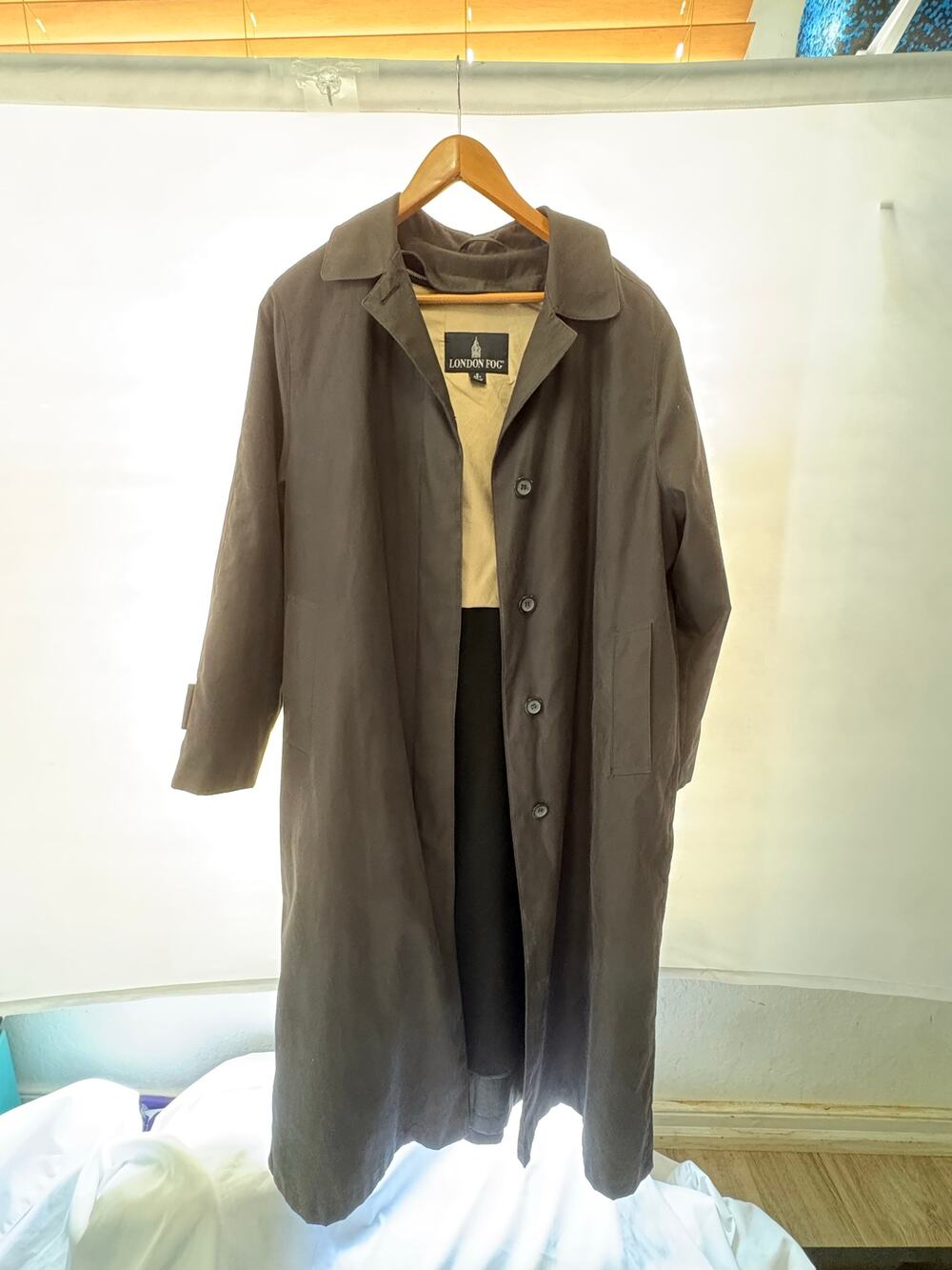 London Fog Womens Trench Coat Size [6P] Black Single Breasted Zip Out Liner